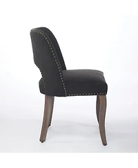 Flynama Set of 2 Hollow Back Fabric Dining Chairs, Curved Solid Wood Legs With Handmade Copper Nails