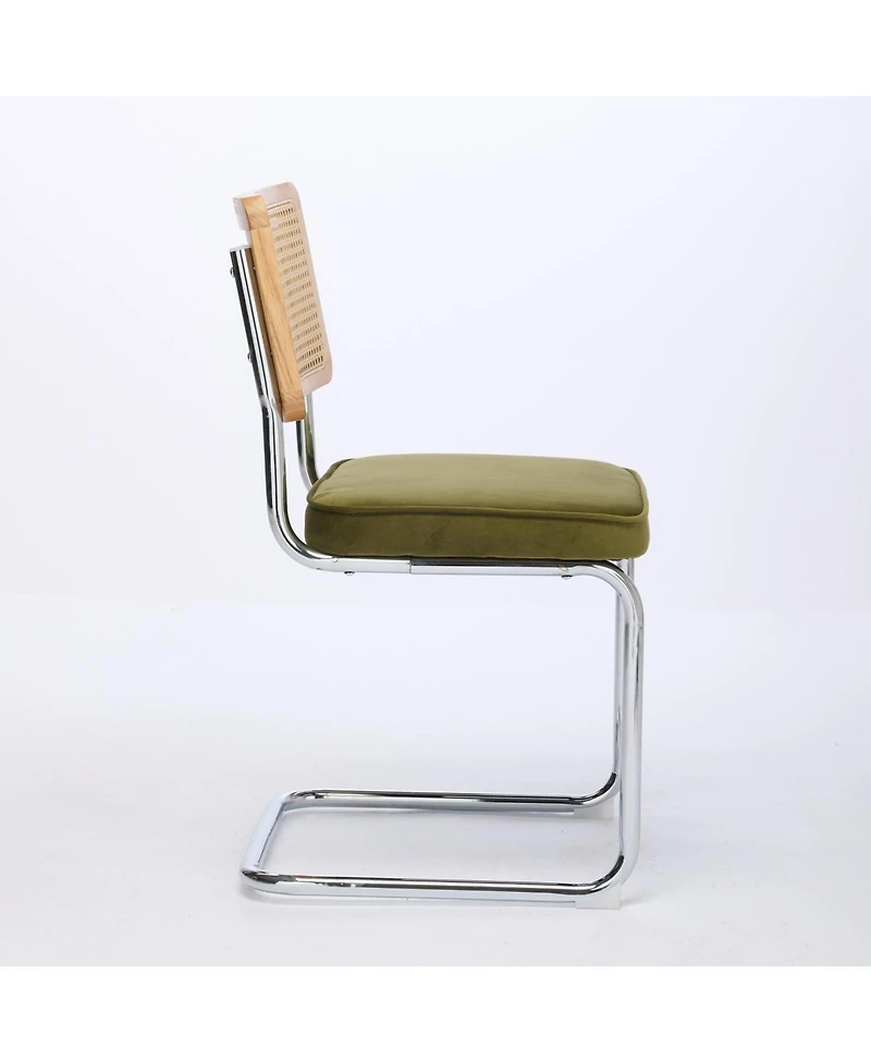 Flynama Mid Century Modern Dining Chairs Set of 2, Velvet Accent Chairs with Cane Back and Stainless Chrome Base