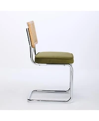Flynama Mid Century Modern Dining Chairs Set of 2, Velvet Accent Chairs with Cane Back and Stainless Chrome Base
