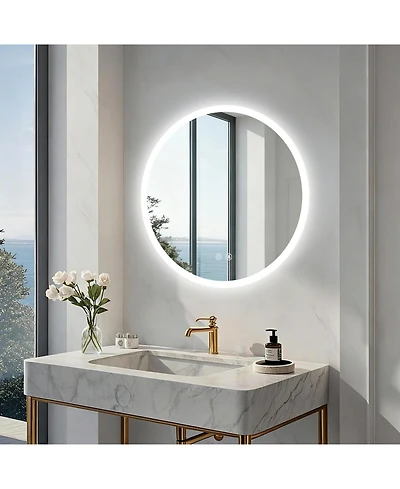 Luvodi 24" Round Led Bathroom Mirror with Lights Wall-Mounted Vanity Mirror