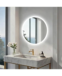 Luvodi 24" Round Led Bathroom Mirror with Lights Wall-Mounted Vanity Mirror