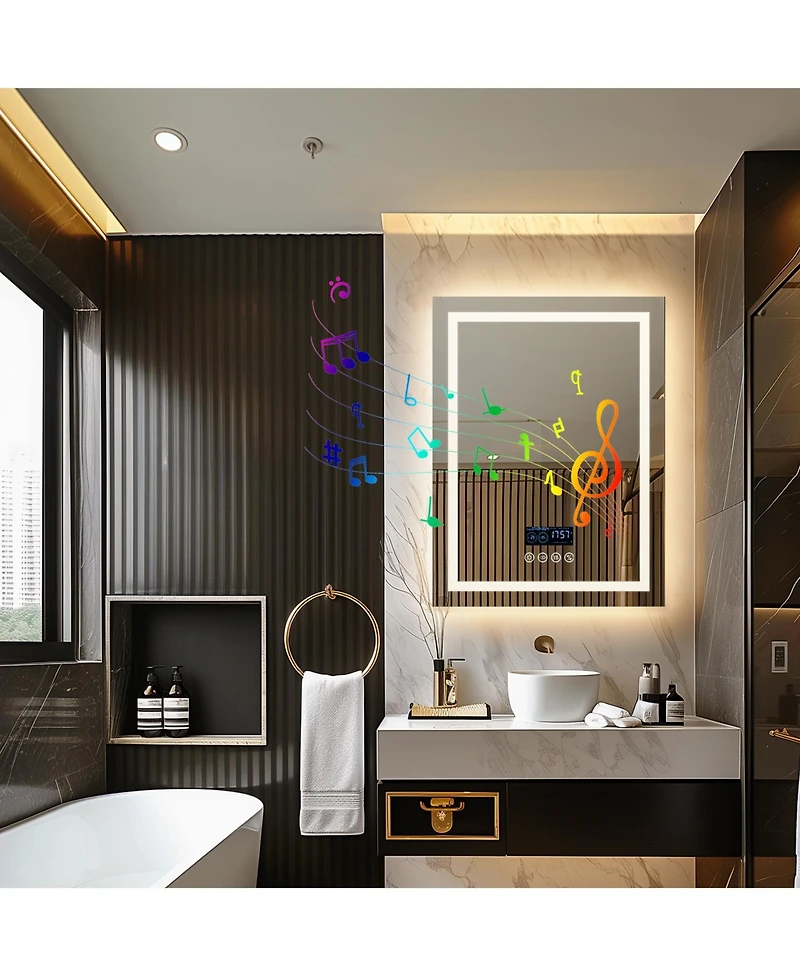 Luvodi 28"x36" Smart Led Bathroom Mirror with Bluetooth Speaker Temperature Display Front-lit, Backlight, Anti-Fog