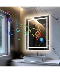 Luvodi 28"x36" Smart Led Bathroom Mirror with Bluetooth Speaker Temperature Display Front-lit, Backlight, Anti-Fog