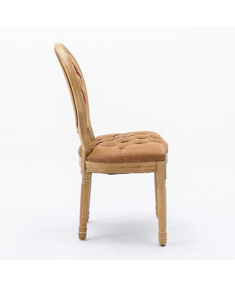 Flynama Set of 2 French Pu Leather Tufted Nailhead Dining Chairs, Solid Wood Frame 300 Lbs Load