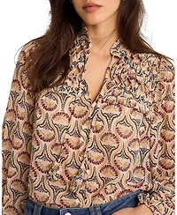 Mint Velvet Women's Floral-Print Ruffle-Trim Tie-Front Long-Sleeve Blouse