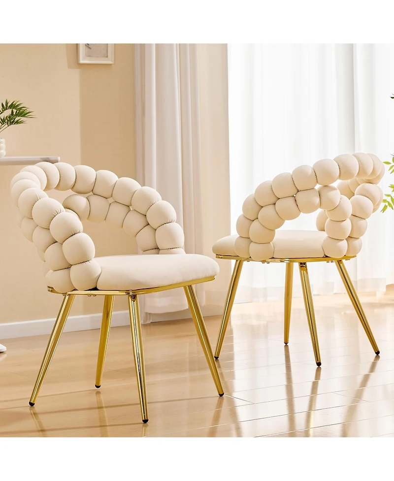 Flynama 2 Pack Velvet Dining Chairs, Bubble Cushion Back Accent Chairs with Finished Metal Legs