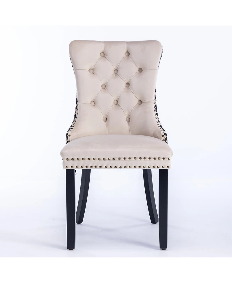 Flynama Set of 2 Patterned Velvet Dining Chairs, Solid Wood Chairs with Nailhead and Adjustable Feet