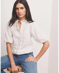 Mint Velvet Women's Short Puff Sleeve Jacquard Ruffle-Trim Blouse