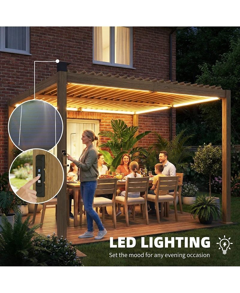 Outsunny 10' x 10' Outdoor Louve Pergola with Solar lights