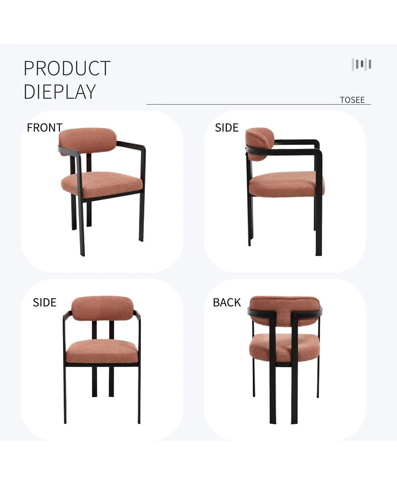 Flynama Set of 2 Mid-Century Boucle Tufted Dining Chairs, Metal Leg Kitchen Accent Chairs