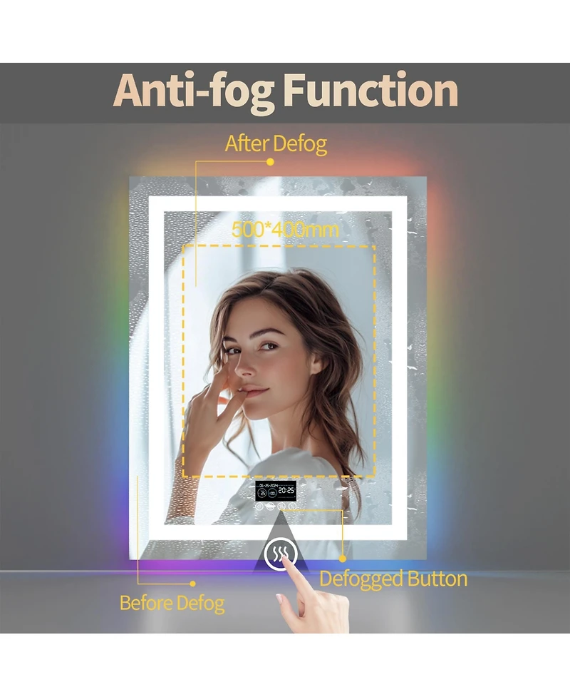 Luvodi Rgb Backlit + Front Lighted 28"x36" Led Bathroom Mirror with Bluetooth Speaker Time Temperature Display Memory Function