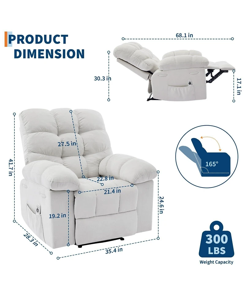gaomon 360degree(s) Swivel Recliner Chair for Living Room and Nursery - Upholstered Fabric, Q235 Steel Frame, Manual Recliner,300 lbs Capacity