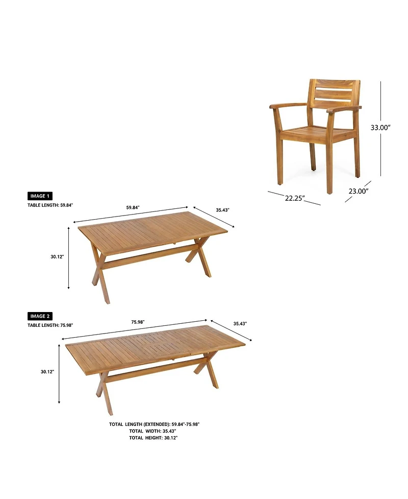 Asagikoiai 7-Piece Extendable Outdoor Dining Set, Acacia Wood Patio Table and 6 Chairs