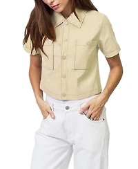 Central Park West Women's Quinn Cropped Short-Sleeve Point Collar Jacket
