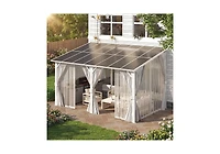 Aecojoy 14' x 8'Wall Mounted Hardtop Gazebo Lean to Metal Pergola with Curtains Netting Patio