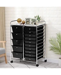 Mecale 15-Drawer Rolling Storage Cart with Top Shelf
