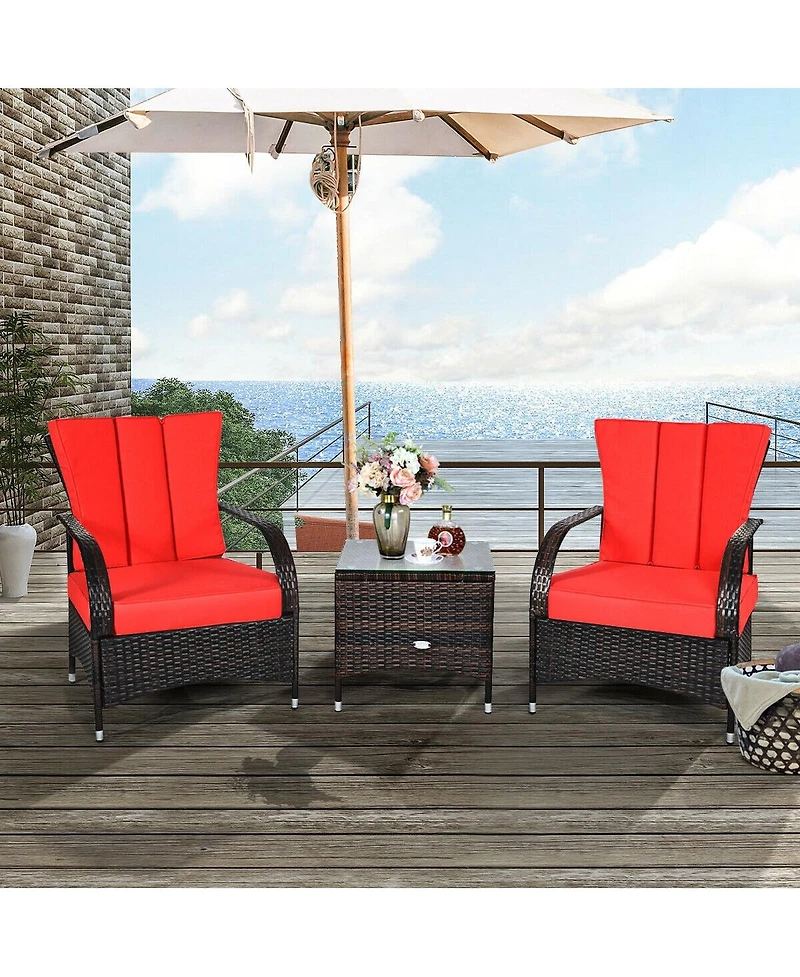 3PCS Rattan Coffee Table Set Chair-Red