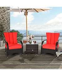 3PCS Rattan Coffee Table Set Chair-Red