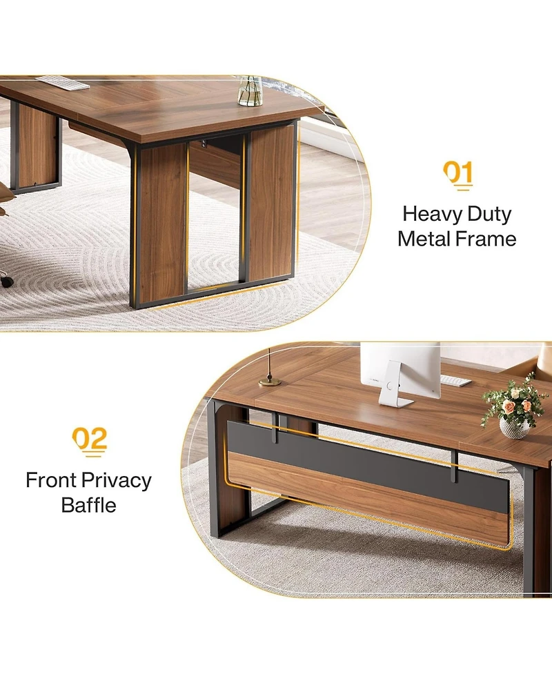 Tribesigns 63" Executive Desk, Modern Office Desk with Privacy Panel and Metal Frame, Large Computer Desk