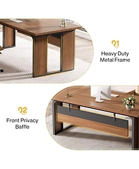 Tribesigns 63" Executive Desk, Modern Office Desk with Privacy Panel and Metal Frame, Large Computer Desk