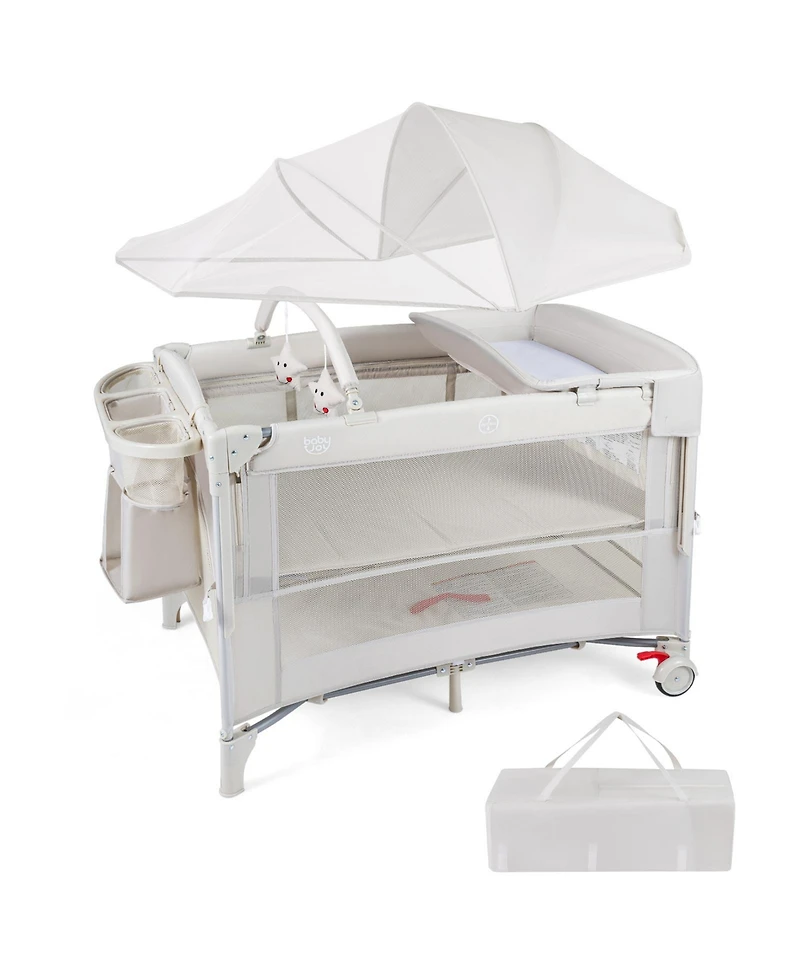 Costway Baby Bassinet Bedside Crib with Changing Table Mattress Detachable Canopy Basket