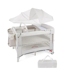 Costway Baby Bassinet Bedside Crib with Changing Table Mattress Detachable Canopy Basket