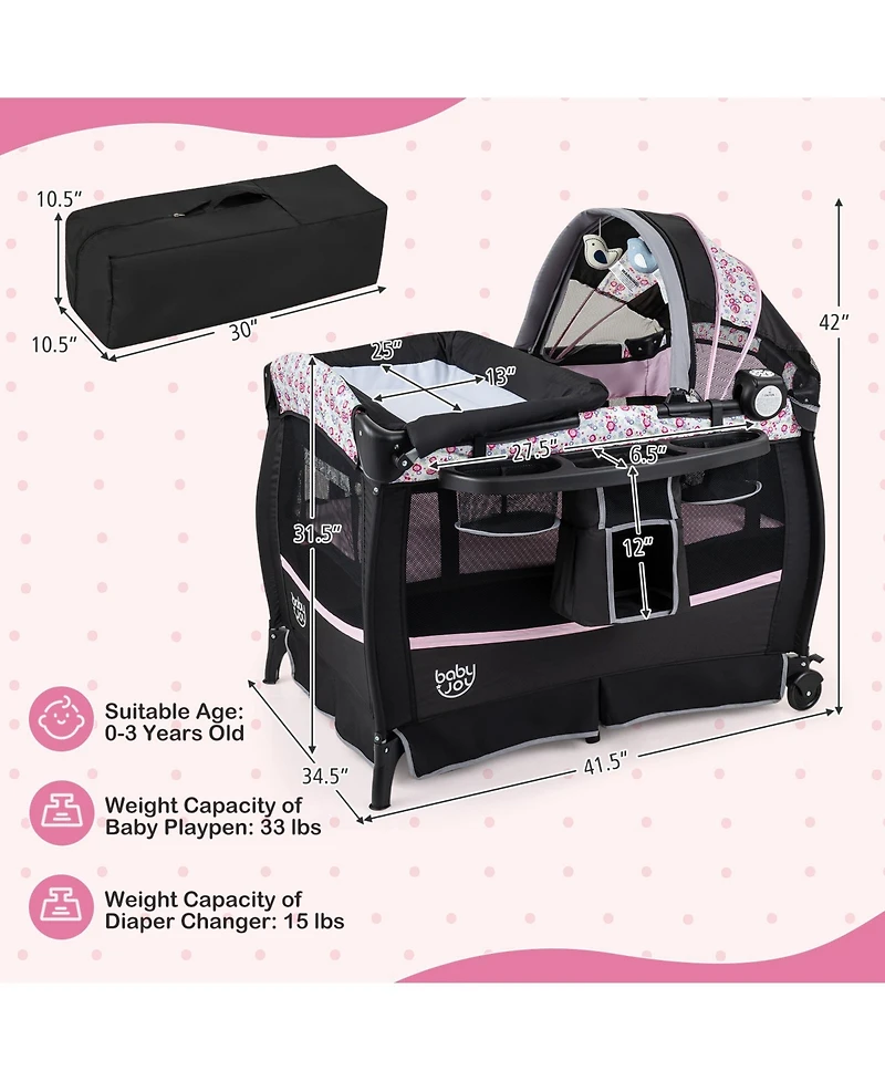 Costway Baby Bassinet Bedside Crib with Changing Table Mattress Detachable Canopy Basket