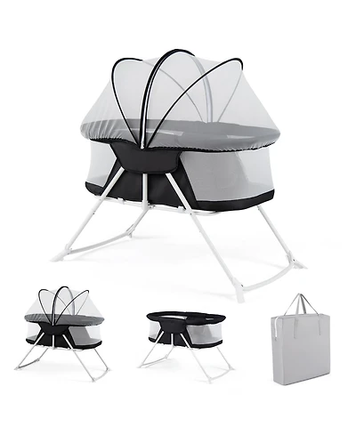 Costway Baby Bassinet Bedside Crib with Changing Table Mattress Detachable Canopy Basket