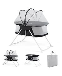 Costway Baby Bassinet Bedside Crib with Changing Table Mattress Detachable Canopy Basket
