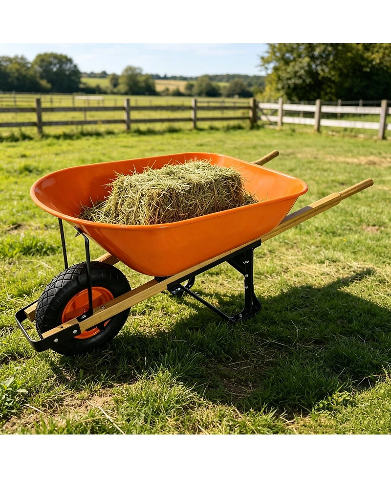 Streamdale Furniture Steel Tray Two-Wheel Garden Barrow with 15" Pneumatic Wheel