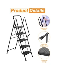 Streamdale Furniture 5-Step Folding Steel Ladder Stool with Anti-Slip Handle and Pedals, 330 lb Capacity