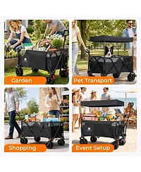 Streamdale Multi-Functional Folding Utility Wagon Cart with Canopy and All-Terrain Wheels