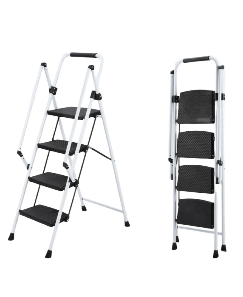 Streamdale Furniture Folding 4-Step Ladder with Anti-Skid Pedal and Safety Handle