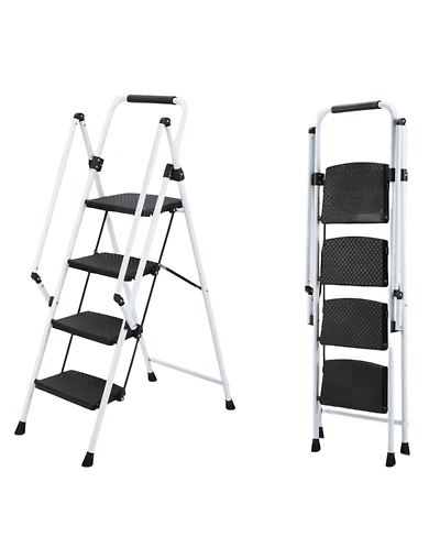 Streamdale Furniture Folding 4-Step Ladder with Anti-Skid Pedal and Safety Handle
