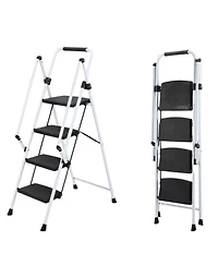 Streamdale Furniture Folding 4-Step Ladder with Anti-Skid Pedal and Safety Handle