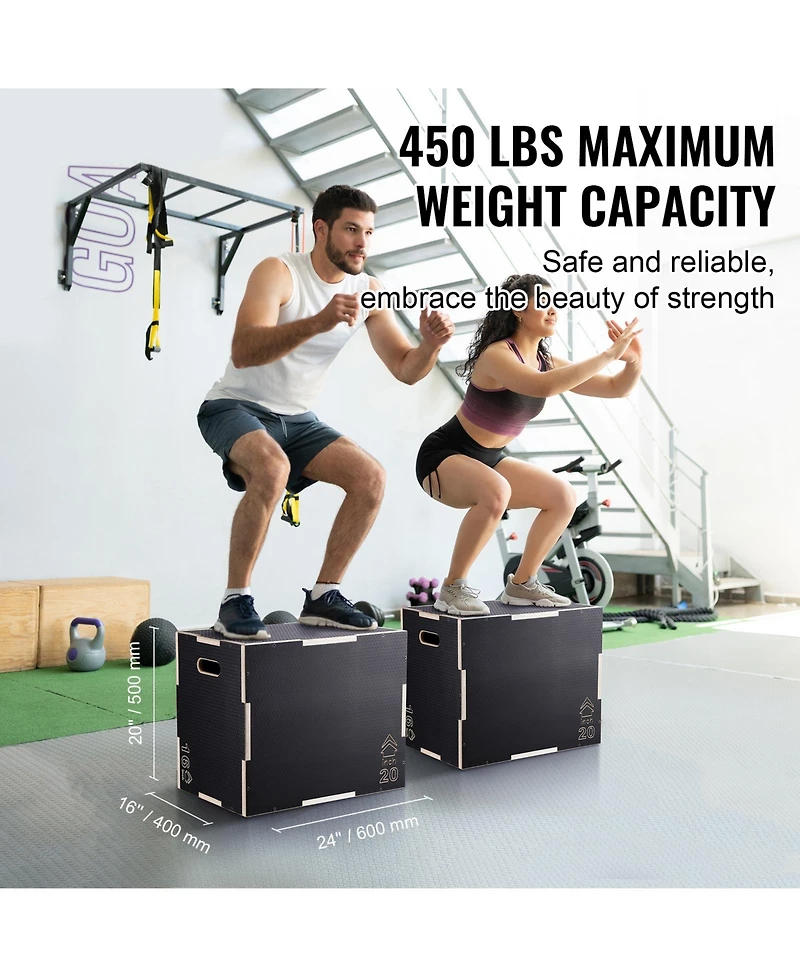 Vevor // Inch 3 in 1 Plyometric Jump Box Fitness Exercise Plyo Box Wooden