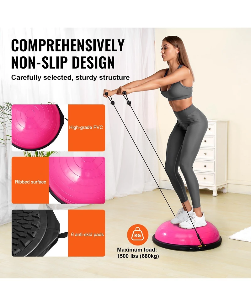 Vevor 26" Half Exercise Ball Trainer Yoga Balance Stability Ball Resistance Band