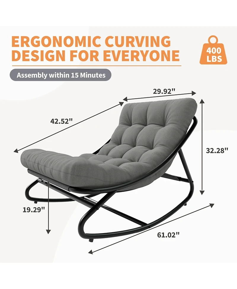 GarveeLife Papasan Rocking Chair with Cushion, Indoor Outdoor Metal Patio Rocker, Washable Cover