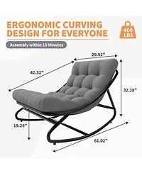 GarveeLife Papasan Rocking Chair with Cushion, Indoor Outdoor Metal Patio Rocker, Washable Cover