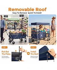 Streamdale FurnitureFoldable Heavy-Duty Utility Wagon Cart with Canopy and Beach Tires
