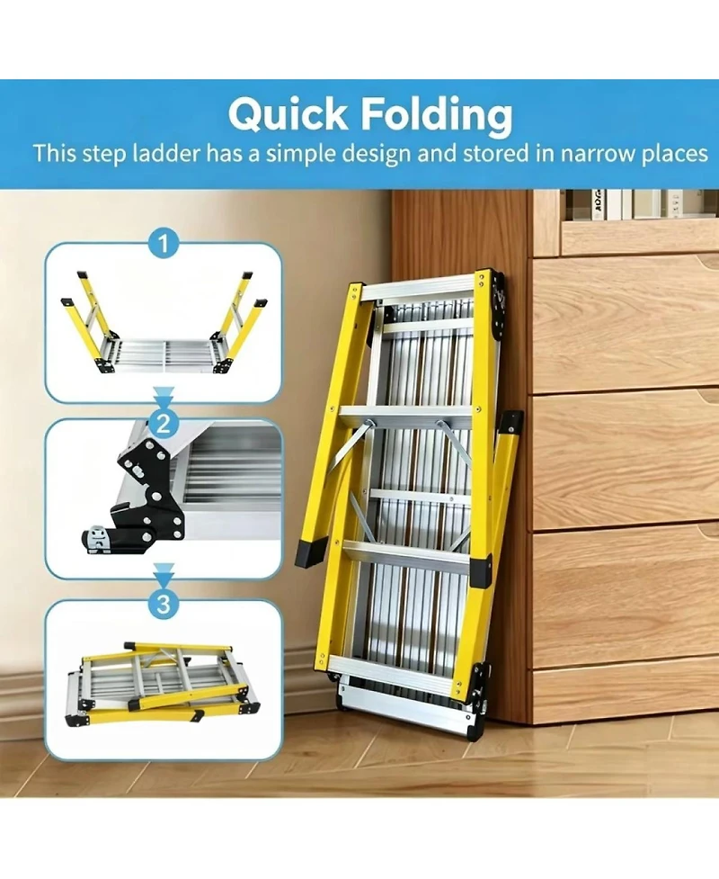 Streamdale Furniture Aluminum Step Ladder Heavy Duty Foldable Aluminum Platform 330 Lbs Capacity