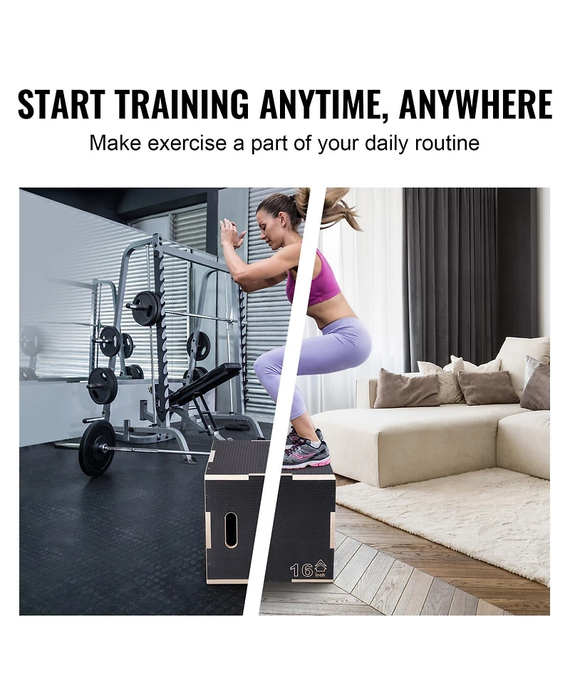 Vevor // Inch 3 in 1 Plyometric Jump Box Fitness Exercise Plyo Box Wooden