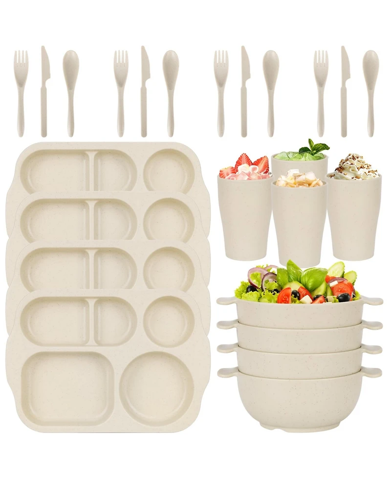 Piscifun 24 Piece Wheat Straw Dinnerware Set Microwave Dishwasher Safe For Home School Party