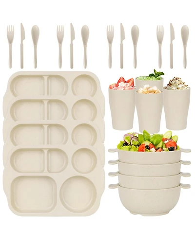 Piscifun 24 Piece Wheat Straw Dinnerware Set Microwave Dishwasher Safe For Home School Party