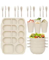 Piscifun 24 Piece Wheat Straw Dinnerware Set Microwave Dishwasher Safe For Home School Party