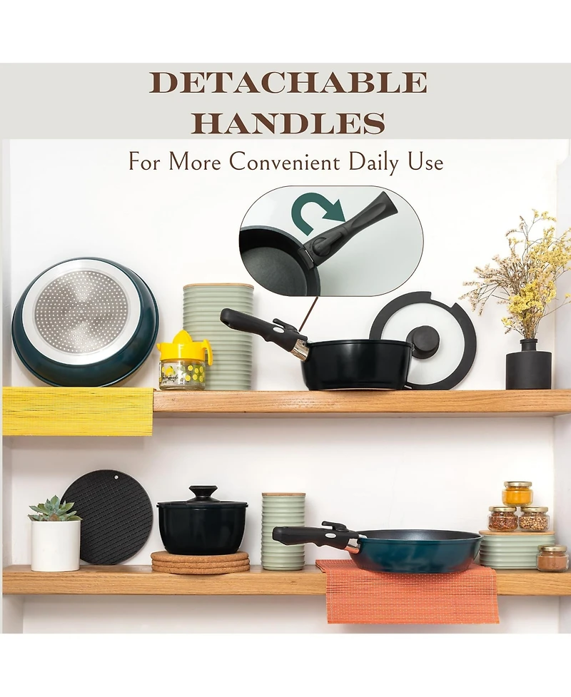 Piscifun Nonstick Cookware Set With Removable Handles Stackable Camping Rv Kitchen Set