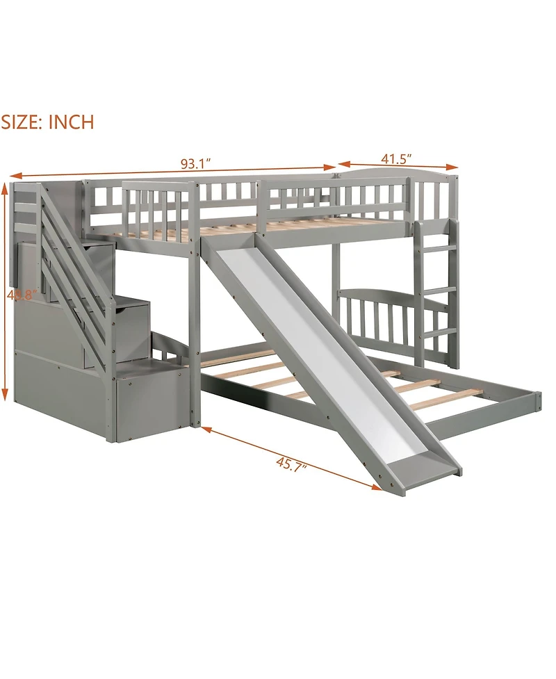 Clihome Stairway Twin over Bunk Bed with Two Drawers and Slide