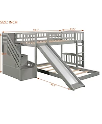 Clihome Stairway Twin over Bunk Bed with Two Drawers and Slide