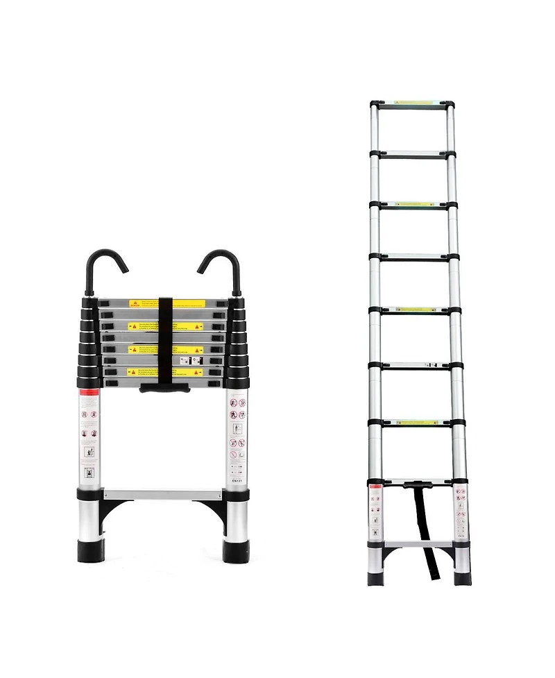 Streamdale Furniture 8.5FEET Telescopic Aluminum Alloy Folding Ladder with Hooks and Triangular Support