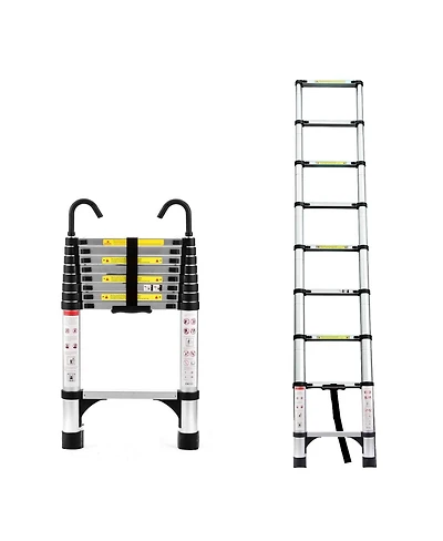 Streamdale Furniture 8.5FEET Telescopic Aluminum Alloy Folding Ladder with Hooks and Triangular Support